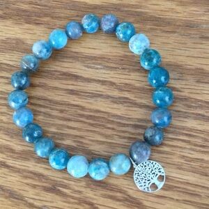 Blue Semi-Precious Stone Stretch Bracelet with Tree Charm